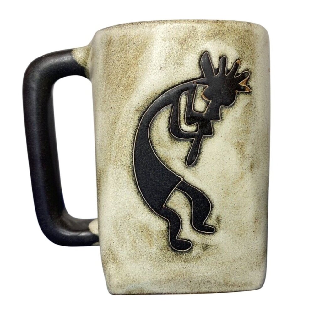 Mara Mexico Kokopelli Flute Player Pottery Mugs Cups Hand Crafted Signed Brown